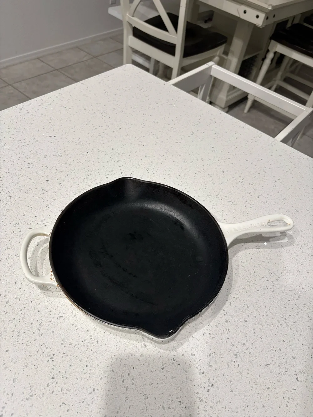Le Creuset 26 10.25 White Cast Iron Skillet - Black Interior